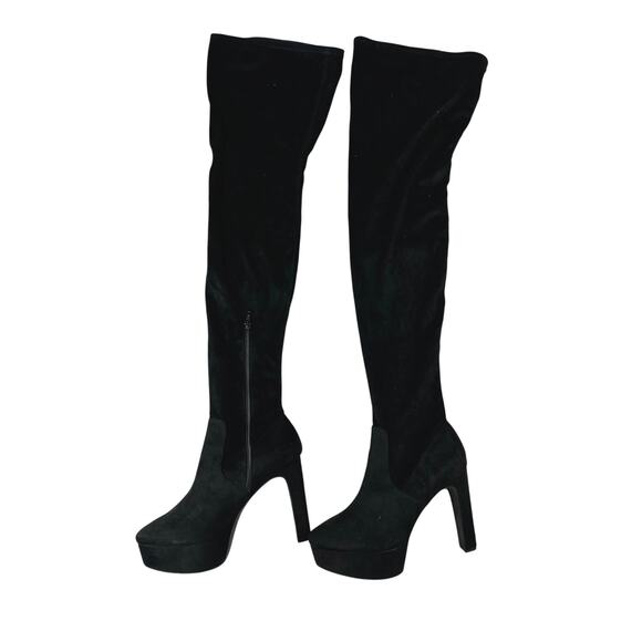 H & M Thigh High Platform Boots Stretch Faux Suede Black 10 - Picture 6 of 16